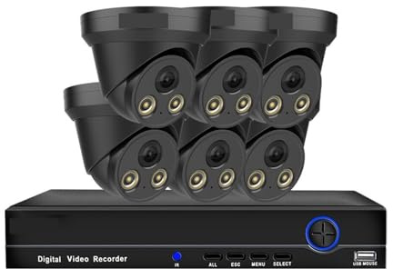 JOXLOVER Kit di videosorveglianza Telecamera Dome 4K Poe Kit di telecamere di Sicurezza IP Impermeabile for Esterni Set Visione Notturna a Colori Kit NVR 8CH per Esterni(None,10CH NVR 6pcs Camera)