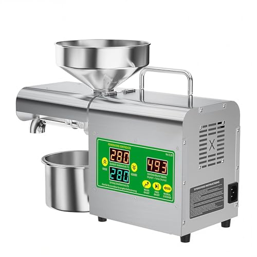 SAIYERUS Presse à Huile électrique 1500W – Double Mode de Pressage à Froid et à Chaud avec Réglage Numérique de La Température – Idéale pour L'extraction D'huile Domestique et Commerciale