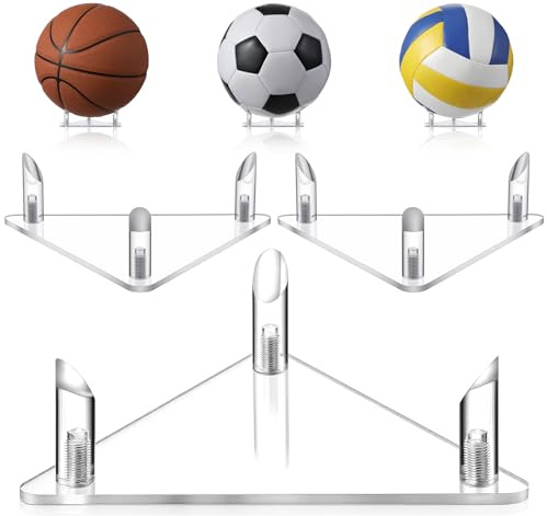 3 Pack Acrylic Football Stand Display, Clear Triangle Basketball Display Stand, Transparent Sports Ball Storage Displays Rack for Basketball Football Volleyball Soccer Rugby Balls, Easy to Assemble
