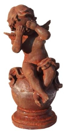 Heimvita gjutjärn ängel staty, ögontäckt ängel 33 cm antik trädgårdsfigur av gjutjärn, rostlook eller vit, dekorativ ängelfigur för trädgård, terrass och hus (rost)