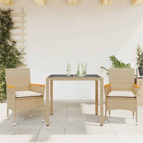 QJBSAVVA 3-teiliges Balkonmöbel-Set Beige Poly-Rattan 90 x 90 cm Gartentisch mit 2 Stühlen und abnehmbaren Sitzkissen Modernes Design für kleine Balkone Terrasse und Garten