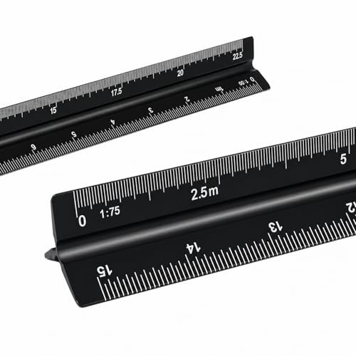 Maßstab Lineal,Massstab Lineal, Dreikantmaßstab aus Aluminium, metrische Skalen 1:20, 1:25, 1:50, 1:75, 1:100, 1:125, 30 cm, präzise, langlebig, für Architekten, Ingenieure, Studenten