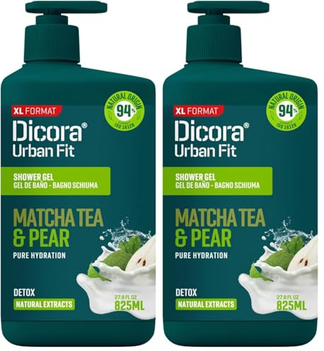 Dicora Urban Fit | Gel de Ducha Purificante Detox Té Matcha & Pera | Gel de Baño Suave e Hidratante | Minerales y Vitaminas para la piel |Tamaño 825 ml (Paquete de 2)