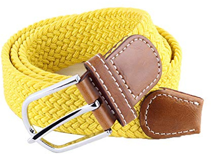 BOZEVON Elastic Woven Belt - Multi-colours Elasticated Braided Stretch Fabric Belt For Men Women Yellow