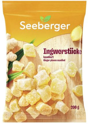 Seeberger Ingwerstücke kandiert 12er Pack: Scharfherbe Würfel der goldgelben Ingwerwurzel süß kandiert - zum Snacken, Dekorieren oder als Backzutat - vegan (12 x 200 g)