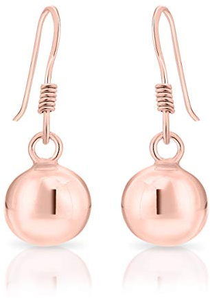DTPsilver - Damen - Ohrringe Ohrhänger 925 Sterling Silber und Rose Vergoldet mit Kugel 8 x 26 mm