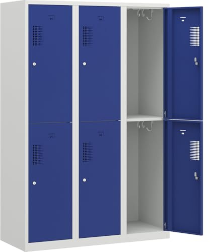 EUROKRAFT | Vestiaire à Deux étages Amsterdam | 3 Compartiments | Largeur 1200 mm | 6 Cases | Gris Clair/Bleu Gentiane