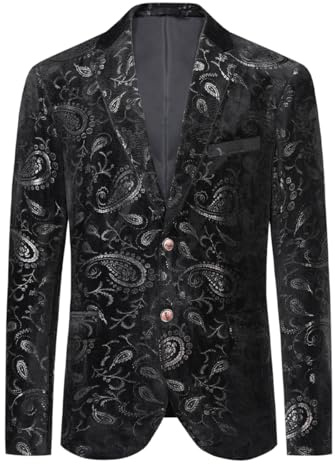 Allthemen Herren Sakko Pailletten Sakko Gold Glitzer Blazer Hochzeit Party | Smoking, Abendessen Weihnachten, Slim Fit, Paisley, Jacquard, Floral, 2 Knopf, Sportlich Modern, Jacket
