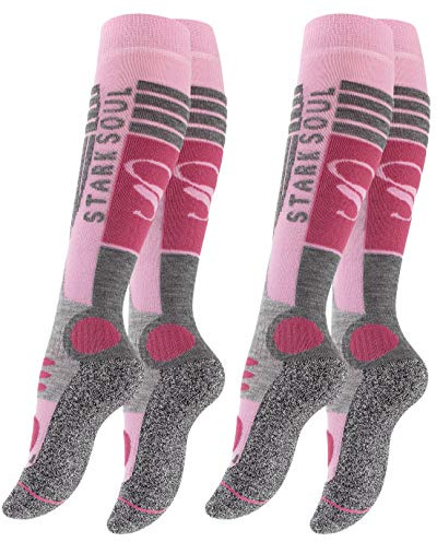 VCA - 2 pares de calcetines funcionales de esquí para mujer, calcetines de esquí con acolchado especial, Otoño-Invierno, Mujer, color Rosa oscuro/gris., tamaño 35-38