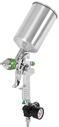 Gravity Feed Air Spray Gun, HVLP Air Regulator, Primer Gun for Base Coats, Metallic Paint, Whole Car Spraying, 1000Cc Aluminum Cup, Nozzle Size: 2.5Mm