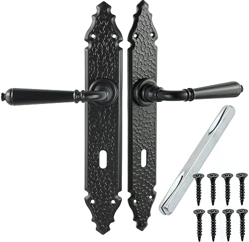ALSTEN TECH Türbeschlag Drückergarnitur Türgriff BB PZ WC Schwarz Türdrücker Schmiedeeisen (72 BB - Buntbart)