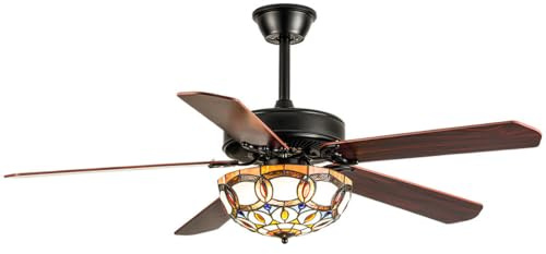 Deckenventilator mit Beleuchtung LED Licht Leise Tiffany LED schlafzimmer Deckenleuchte Ventilator Leise Fernbedienung mit timer Ventilatorlicht Deckenlampe für Wohnzimmer Kinderzimmer Esszimmer