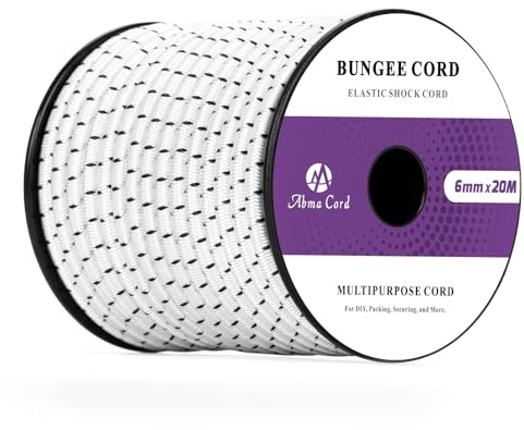 Abma Cord Gummirep 6mm 20M Elastisk Sladd Spännrep Elastiskt Rep Expanderrep för Presenning, Släpvagn, Ryggsäck, Tältstång, Kajak - Vit&Svart