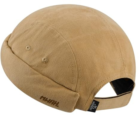 Clape Tjocka ränder bomull docker-mössa 5 paneler docker-keps herrkeps utan skärm sjömanshatt hamnmössa rullad cuff brimless keps med justerbar kardborre, GD31-khaki,