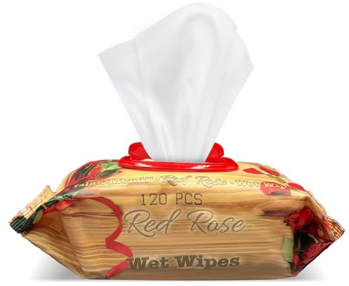 2 Packs (240 Counts) Cleansing Wet Wipes Red Rose Scented Wet Wipes Hand and Body Wipes, Thick, Suitable for All Skin Types, Alcohol-Free Hygienic Multi-Purpose Wipes that Clean, Soften Skin