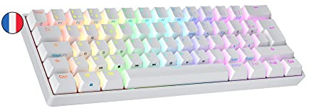 Ranked N60 Nova Clavier Mécanique de Jeu 60% | Hot Swap Gaming Keyboard | 62 Touches Programmables | RGB LED | Mac, PC Windows | AZERTY Français (Blanc, Gateron Yellow)