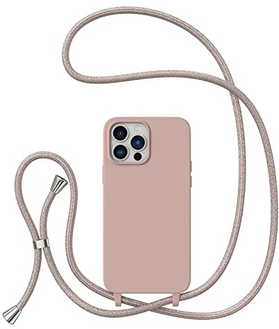 ZTOFERA Crossbody Lanyard Case for iPhone 14 Pro Max (6.7), Liquid Silicone Protective Phone Case with Adjustable Strap Neck Cord Necklace Girls Women Soft Cover, Pink