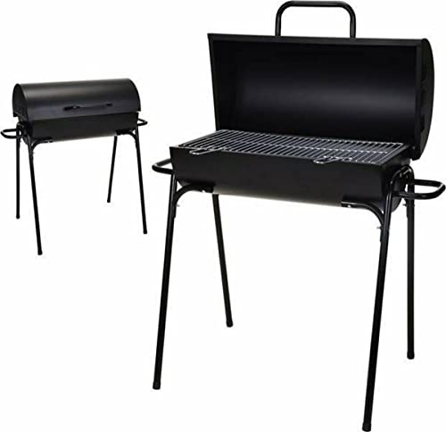Oil Drum Charcoal BBQ Grill with Lid - Large Steel Outdoor Barbecue for Garden & Patio - Portable Charcoal BBQ with Hinged Lid, Side Handles & Cooking Grill - 60 x 30cm
