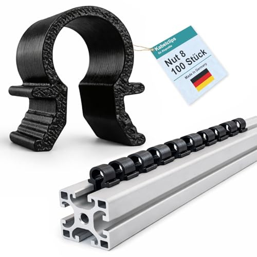 Kabelclips für Aluprofile Nut 8 - Kabelhalter Schwarz - Omega Schelle - Hochwertig und Robust - Made in Germany (100 Stück)