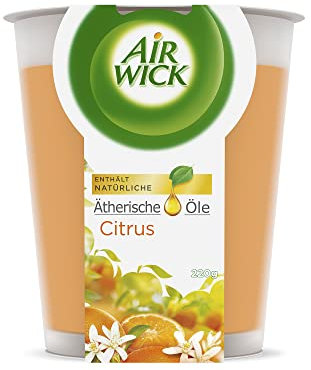 Air Wick Wohlfühl-Duftkerze XL im Glas – Duft: Citrus – Bis zu 40 Stunden Brenndauer – Enthält natürliche ätherische Öle – 220 g Duftkerze