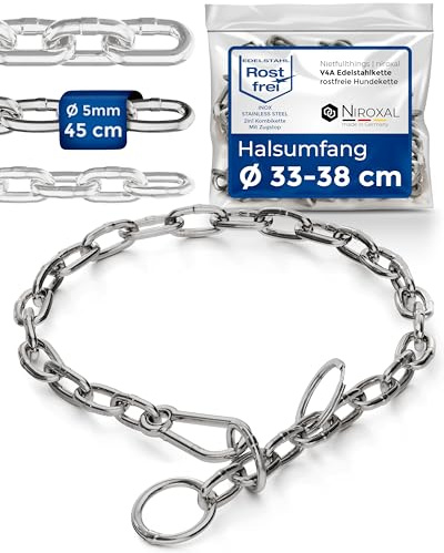 Hundekette Edelstahl Kombikette kurzgliedrig mit Karabiner & Zugstopp – 5 mm x 45 cm