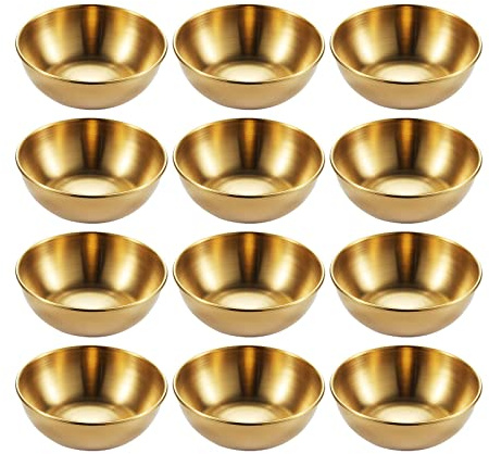 12 Stücke Saucenschälchen Edelstahl Snack Dip Schalen Kleine Schälchen Dipschälchen Set Dipschalen Snackschalen Gewürzschalen Gold Sushi Teller Sauce Schüssel für Tapas Dessert Ketchup-3.46inch/9cm