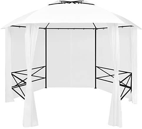 Gartenzelt mit Vorhängen, Chusui Pavillon, Partyzelt, Gartenpavillon, Faltpavillon, Rennzelt, Anstellpavillon, Zelt Garten, 360x312x265 cm Weiß 180 g/m²