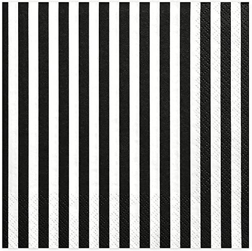 20 Papierservietten mit schwarzen und weißen Streifen, Serviette, Doppelschleier, gestreift, Schwarz, für Geburtstagsparty, Jahrestag, Themenparty, 33 x 33 cm