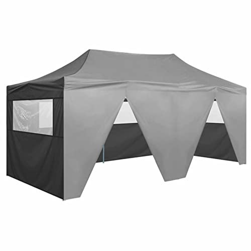 Homgoday Gazebo Pieghevole con 4 Pareti 3x6m Acciaio Antracite, Gazebo da Giardino, Gazebo Ombrellone da Giardino Spiaggia Pesca Esterno Antivento per Arredo Giardino Terrazzo Ambienti