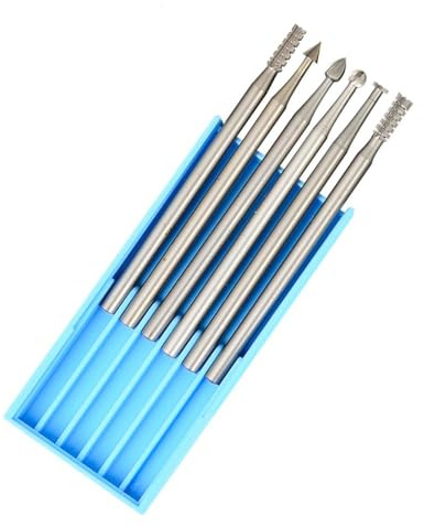 Set di 6 punte per incisione, in acciaio al tungsteno, per micro intaglio professionale, lavorazione del legno, fai da te, gambo da 2,35 mm, S