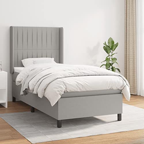 Tidyard Boxspringbett mit Matratze Bettrahmen mit Lattenrost Bettgestell Jugendbett Polsterbett Gästebett Schlafzimmerbett Doppelbett/Einzelbett Balkenbett Holzbett Bett Hellgrau 90x190 cm Stoff