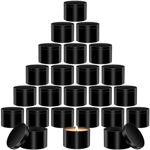 AOSWELE 24 barattoli vuoti per candele da 226,8 g, con coperchio, piccoli barattoli di latta per candele fai da te, arti e mestieri, conservazione e regali