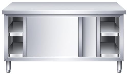 CHBMZ Gewerblicher Edelstahl-Arbeitstisch mit Schiebetüren, Gewerblicher Küchenvorbereitungstisch, Robuste Werkbank mit Schrank for Garage, Haus, Lager Und Küche, Silber (Size : 100x50x80cm/39x20x31i