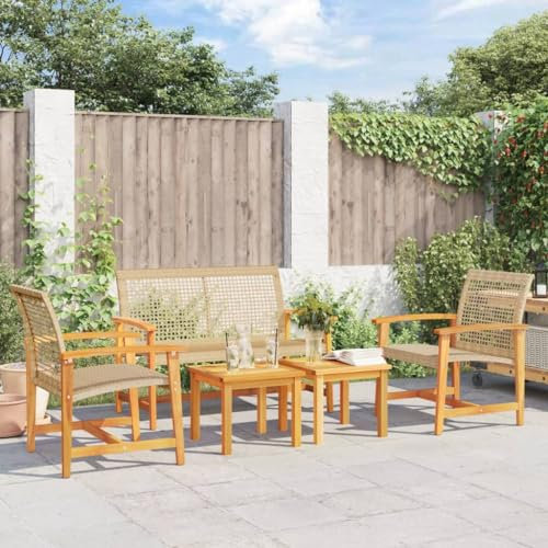 Festnight 5-TLG Gartenmöbel Set Garten-Lounge-Set Sitzgruppe mit Sofa und Tisch Sessel Gartengarnitur Sitzgarnitur Balkonmöbel Set 4 Personen Terrassenmöbel Balkon Lounge Gartenlounge Holz Rattan