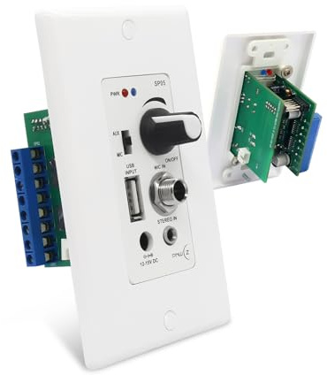 PNWCZ Amplificatore da parete compatibile con Bluetooth 4 canali controllo volume piastra da parete con USB/MIC/AUX (3,5 mm) Ingressi morsettiera Collegare 4 altoparlanti