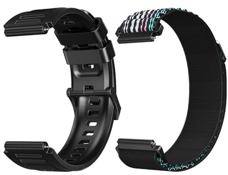 Blackview Cinturino di ricambio per smartwatch W50/W60,Un cinturino in silicone, un cinturino in tessuto,Nero