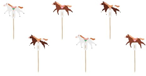 Cake Topper Pferde 13cm 6er Set - Muffin Cupcake Deko für Kindergeburtstag Geburtstag Kuchen Torten - Tortenstecker als Tortendeko & Kuchendeko - Geburtstagsdeko & Partydeko - Weiß Braun