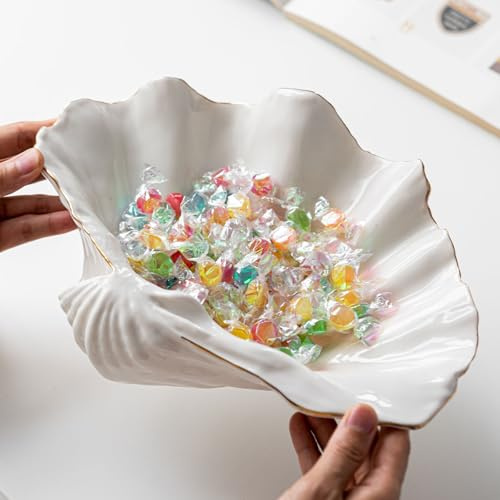 Weiße Muschel Dekorative Schale - Große Muschel Schale, Obstschale, Schlüssel Schale, Süßigkeitenschale, Küstliche Ozean Zentren für Eingang, Wohnzimmer, Badezimmer, Strandhaus, Nautisch
