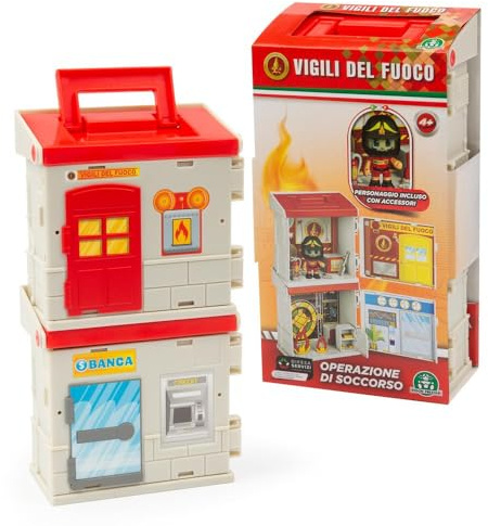 Giochi Preziosi Pompiers - Playset Station de Pompiers, Comprend Un Personnage articulé de 7 cm et des Accessoires, poignée de Transport Pratique, pour Les Enfants à partir de 4 Ans