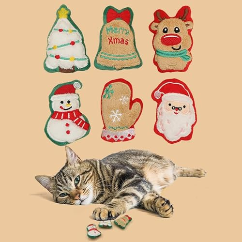 Mtbricey 6 Stück Weihnachten Katzenminze Katzenspielzeug Interaktives Katzen Katzenminze Spielzeug Weichem Plüsch Santa Weihnachtsbaum Süßigkeiten Haustier Spielzeug Katze Kauspielzeug