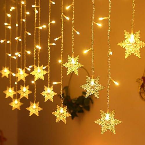 Forhome Lichterketten Schneeflocken für Weihnachten Party Innen und Außen Deko, 8 modi Weihnachtsdeko Fensterdeko, für Balkon, Hochzeit, Garten(Warmweiß)