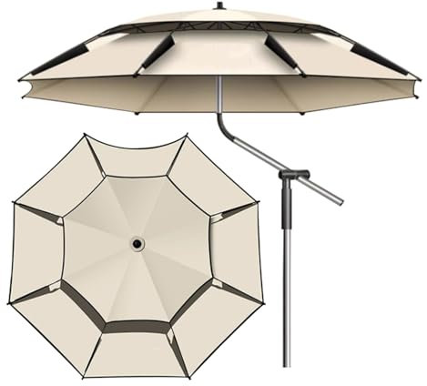 Heavy Duty Fishing Umbrella Beach Umbrella Parasols Windproof Rain Umbrella Outdoor Tilt Sun Shelter with Sand Anchor Sturdy Sports Umbrella 200cm 220cm 240cm 260cm(220cm)