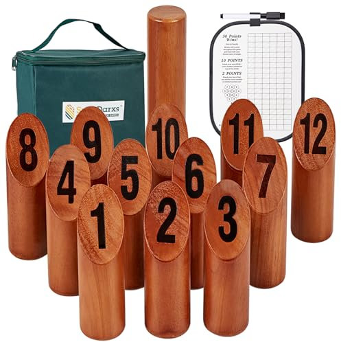 SpexDarxs 12 Numbered Block Tossing Game, Wooden Throwing Set with Scoreboard & Carrying Bag, Outdoor Backyard Lawn Games for Teens Adults Family