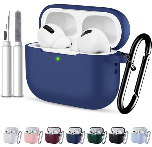 Kompatibel mit Airpods Pro 2 Hülle Case Schutzhülle 2023 2022 für Frauen Mann Weich Silikon für Airpods Pro 2 Generation Hülle LED an der Frontseite Sichtbar mit Reinigungsset und Karabiner Blau