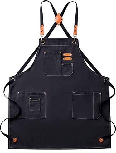 BFNDSSEOU Arbeit Schürze Werkzeug Schürze Schürzen for Männer, Canvas-Schürze for Männer, robuste Arbeitsschürze mit Taschen, wasserdichte, verschleißfeste Werkzeugschürze for den Garten(Black)