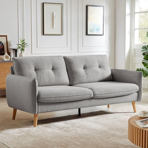 Sicaan Canapé 3 Places Scandinave CHLOÉ en Tissu Gris Clair – Canapé Droit Élégant et Moderne – Sofa Spacieux et Confortable Style Nordique Chic pour Salon ou Bureau – Canapé Rectiligne 210x82x92 cm