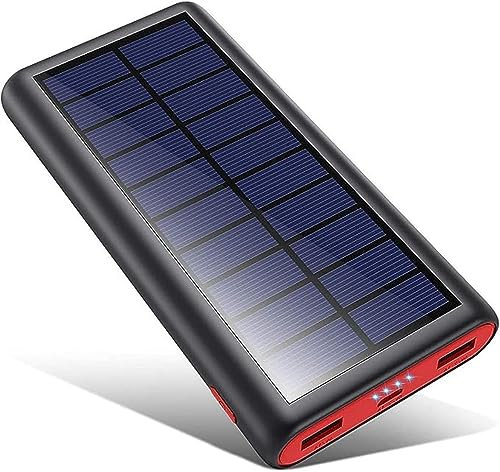 QTshine Batterie Externe Solaire 26800mAh Power Bank Haute Solaire Capacité Chargeur Portable 2 Ports USB Batterie de Secours Compatible avec iPhone 16 15 14 Pro Samsung Huawei Oppo Xiaomi etc