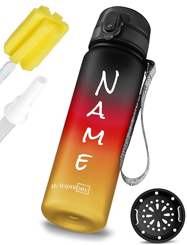 My Vesperbox® Personalisierte Trinkflasche Kinder 500ml [INK. STROHHALM & SIEB] - Wasserflasche Kohlensäure Geeignet & Auslaufsicher - Water Bottle Kids - für Schule & Sport - BPA frei