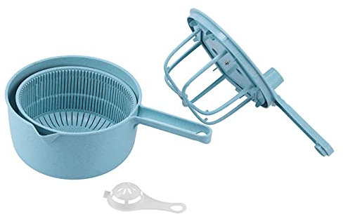 KJAOYU Salad Spinner with Storage Lid, Manual Vegetable Drainer and Salad Spinner, Household Dehydrator and Washing Basket (Pink) (Blue)