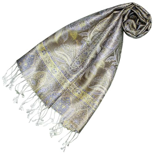 Lorenzo Cana Écharpe de luxe en soie pour femme - 100 % soie tissée - Élégant motif cachemire - Gris argenté - 78687, multicolore, 35 x 160 cm